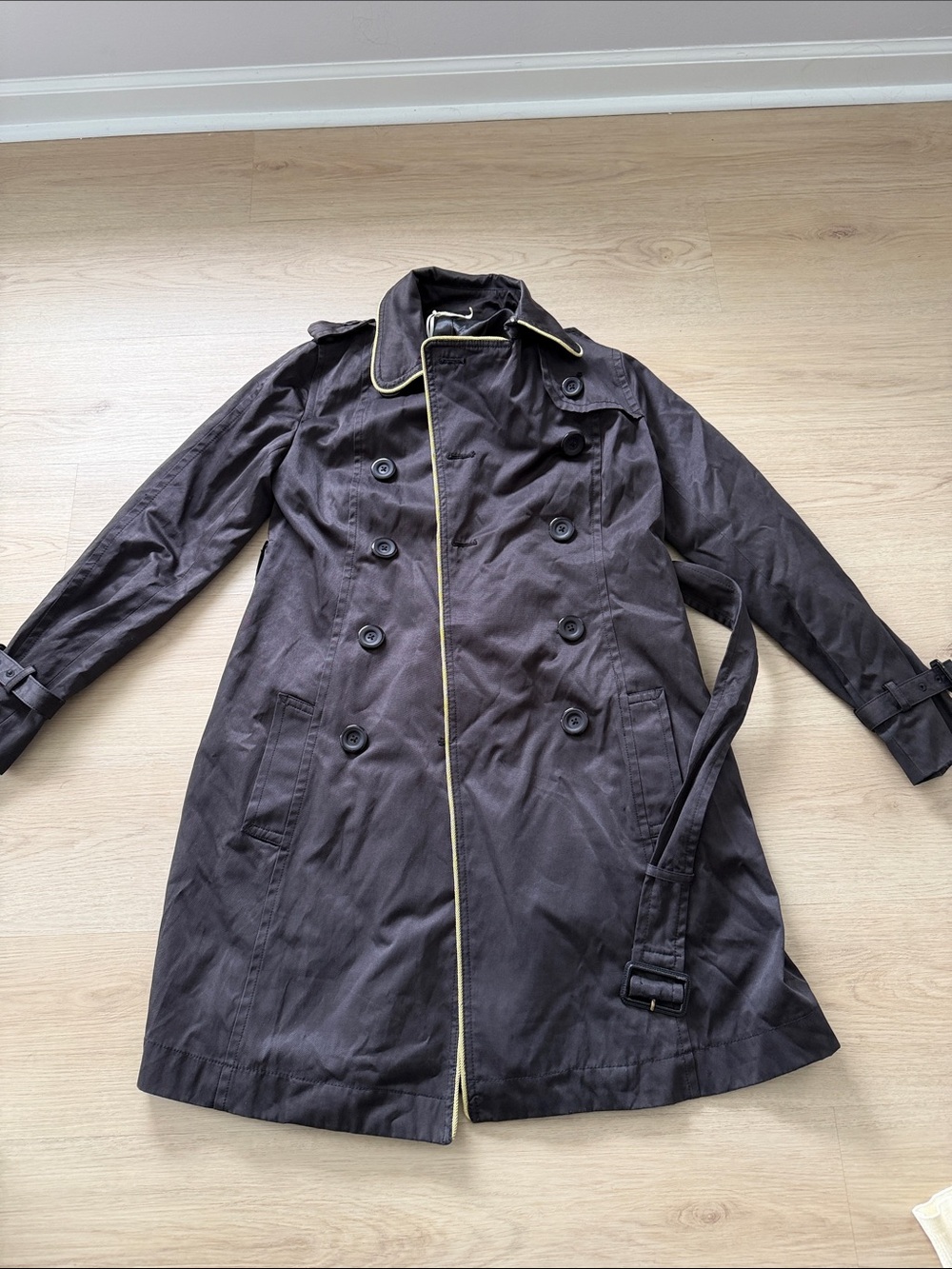 hazel Black Trench Coat with Yellow Piping